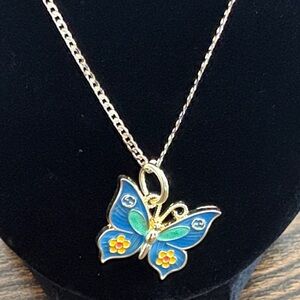 Gucci Blue and Gold Butterfly Zipper pull Pendant Necklace